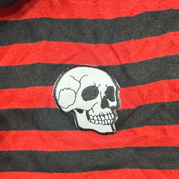 Striped Red and Black Crop Top with Skull Accent - Picture 5 of 6